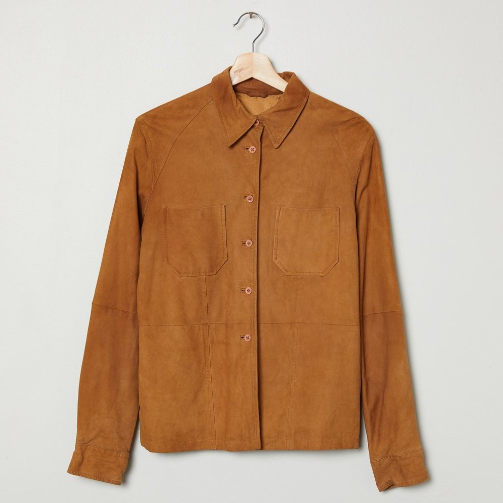 Vtg 70 Tan Suede Shirt M